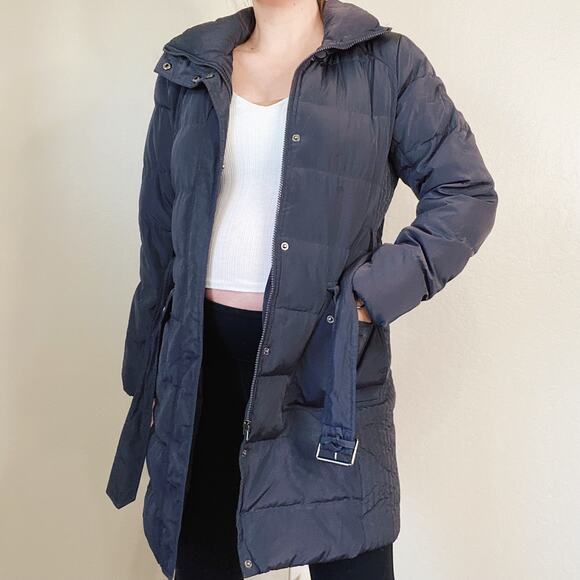 Lauren Ralph Lauren Slate Gray Belted Puffer Midi Winter Coat Jacket - Picture 1 of 6